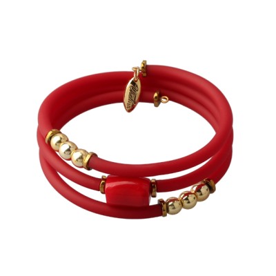Браслет Терра (коралл 10х15мм красный, каучук красный; покрытие золото), Есть комплект