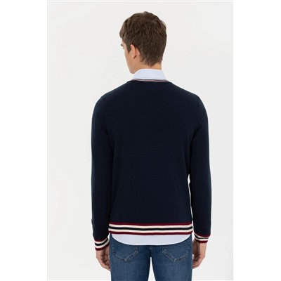 Erkek Lacivert V - Yaka Triko Kazak