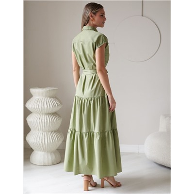 Платье А-силуэта с поясом из легкого хлопкового поплина