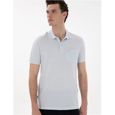 Açık Mavi Regular Fit %100 Pamuk Polo Yaka Basic Tişört