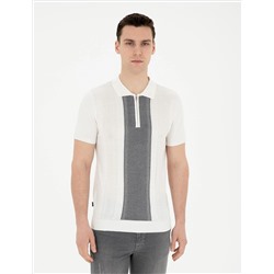 Beyaz Slim Fit Fermuarlı Polo Yaka Triko Tişört