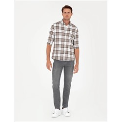 Kahverengi Ekose Slim Fit Uzun Kollu Gömlek