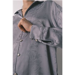 Pijama camisero largo satén jacquard gris