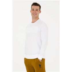 Erkek Beyaz Bisiklet Yaka Basic Sweatshirt