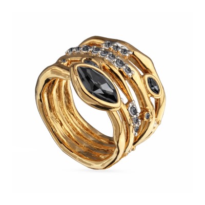 Кольцо Эйва (кристаллы SW темно-серые; покрытие золото, родий), Есть комплект