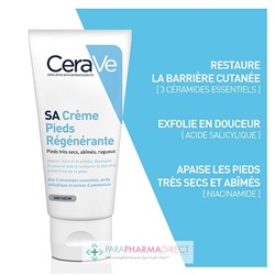 Cerave SA Crème Pieds Régénérante - Pieds Très Secs, Abimés, Rugueux, Fendillés 88 ml