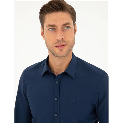 Lacivert Slim Fit Uzun Kollu Gömlek