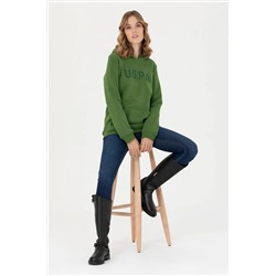 Kadın Yeşil Kapüşonlu Basic Sweatshirt