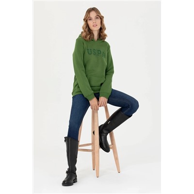 Kadın Yeşil Kapüşonlu Basic Sweatshirt