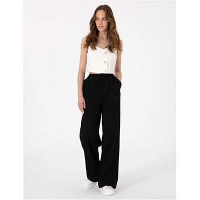 Siyah Yüksek Bel Loose Fit Pantolon