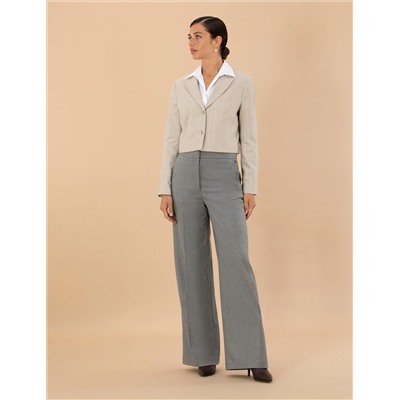 Bej Çizgili Crop Ceket