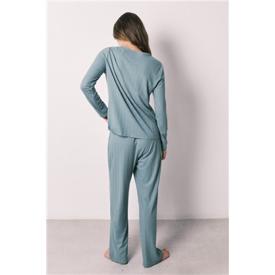 Pijama largo textura pointelle verde