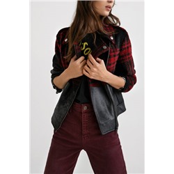 Chaqueta biker tartán-piel sintética