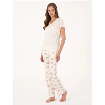 Krem Pijama Takımı