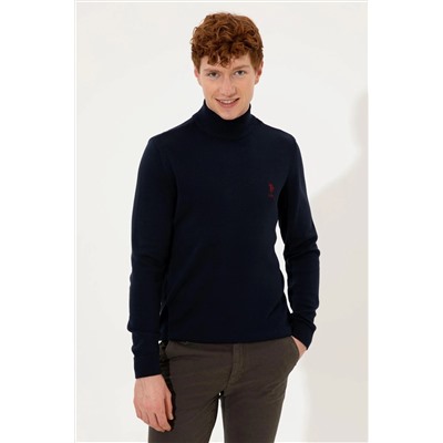 Erkek Lacivert Balıkçı Yaka Basic Triko Kazak