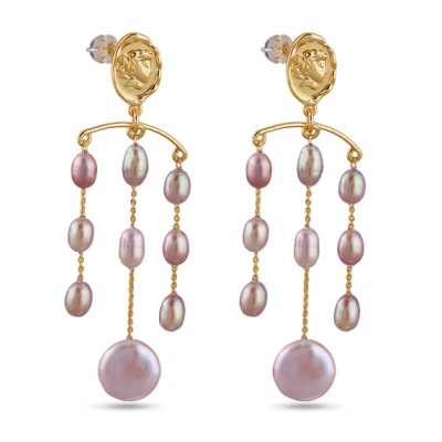 Серьги (жемчуг светло-сиреневый 6-12мм; покрытие золото), Есть комплект