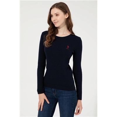 Kadın Lacivert  Bisiklet Yaka Basic Kazak