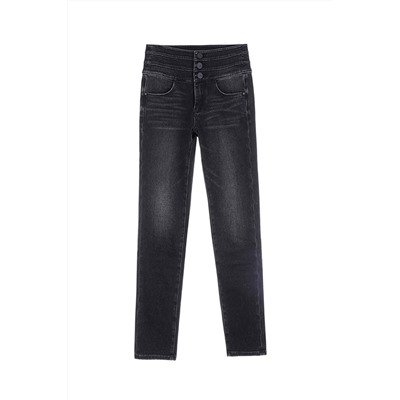 Vaquero slim fit de tiro alto Negro