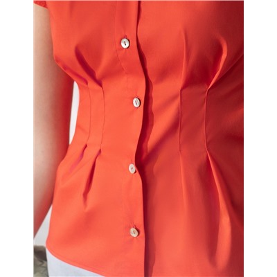 Блузка приталенного кроя с коротким рукавом из легкого хлопкового поплина с эластаном