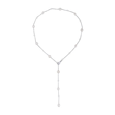 Колье Элегантность (жемчуг белый 4-10мм; покрытие родий 60см)