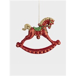Игрушка елочная, 12х10 см, пластик, красная, Лошадка-качалка, New year
