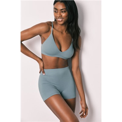 Top triangular canalé sin costuras azul