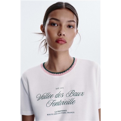 CHUNKY KNIT COLLAR SLOGAN T-SHIRT