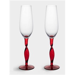 Бокал для шампанского, 220 мл, 2 шт, стекло, красная ножка, Villalago