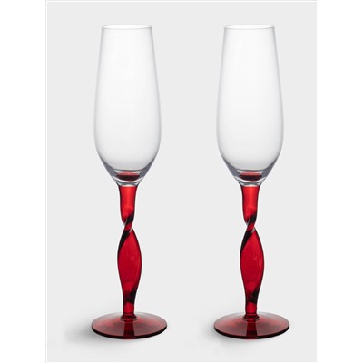 Бокал для шампанского, 220 мл, 2 шт, стекло, красная ножка, Villalago