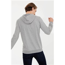 Erkek Gri Melanj Kapüşonlu Basic Sweatshirt