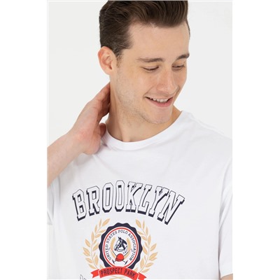 Erkek Beyaz Comfort Bisiklet Yaka Tişört