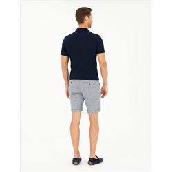 Açık Lacivert Slim Fit Keten Karışımlı Beli Lastikli Bağcıklı Dokuma Şort