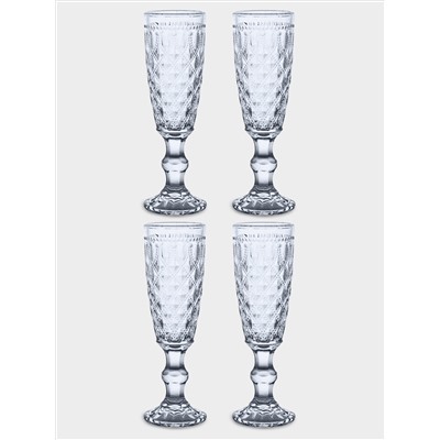 Набор бокалов для шампанского, 4 пр, 150 мл, стекло, голубые, Dubai