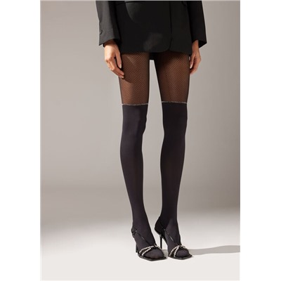 Strumpfhose im Longuette-Stil mit Glitzerlinie