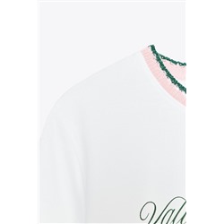 CHUNKY KNIT COLLAR SLOGAN T-SHIRT