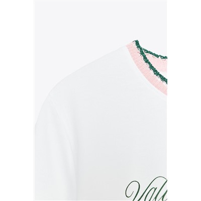 CHUNKY KNIT COLLAR SLOGAN T-SHIRT