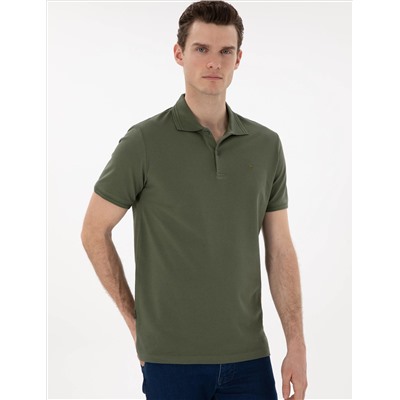 Haki Regular Fit %100 Pamuk Polo Yaka Basic Tişört
