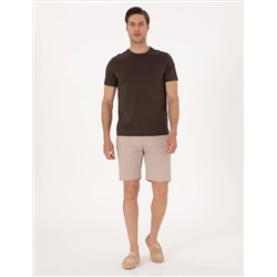 Bej Slim Fit Dokuma Şort