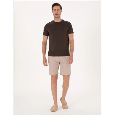 Bej Slim Fit Dokuma Şort