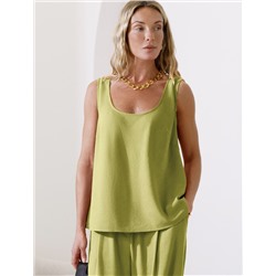 Свободный топ с U-вырезом изо льна с вискозой по косой