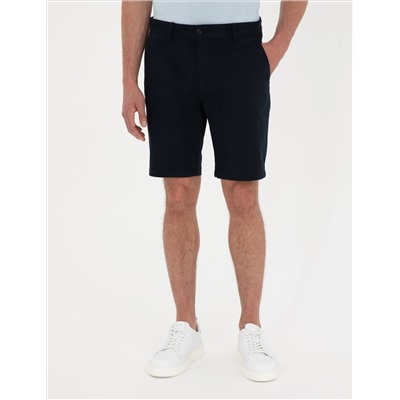Lacivert Slim Fit Dokuma Şort