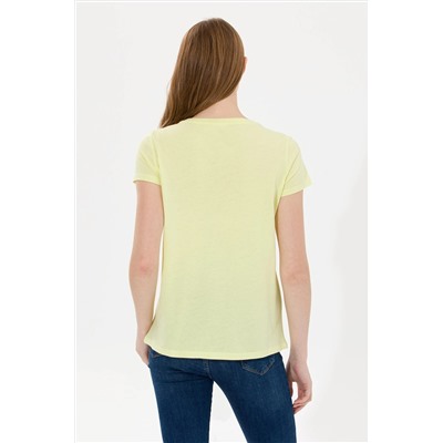 Kadın Açık Sarı Bisiklet Yaka Tişört