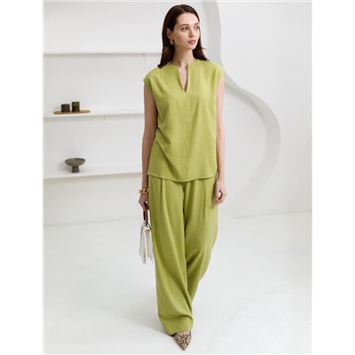 Свободные брюки палаццо на эластичном поясе изо льна с вискозой