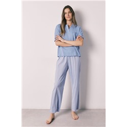 Pijama manga corta algodón pantalón rayas azul