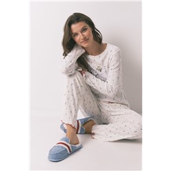 Pijama largo algodón Snoopy flores blanco