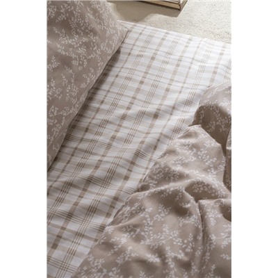 Garde King Size %100 Pamuk Ranforce Baskılı Nevresim Takımı - Bej