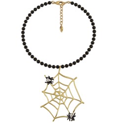 Колье Паук (эмаль черная, кристаллы SW, агат; покрытие золото) 38-45см, Есть комплект