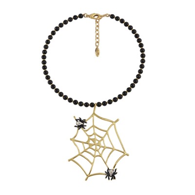 Колье Паук (эмаль черная, кристаллы SW, агат; покрытие золото) 38-45см, Есть комплект