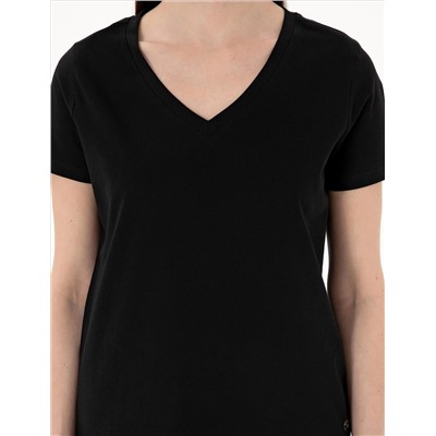Siyah Regular Fit V Yaka Basic Tişört