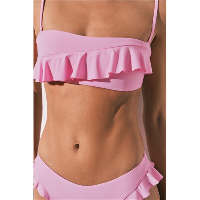 Top bikini bandeau relleno volantes rosa